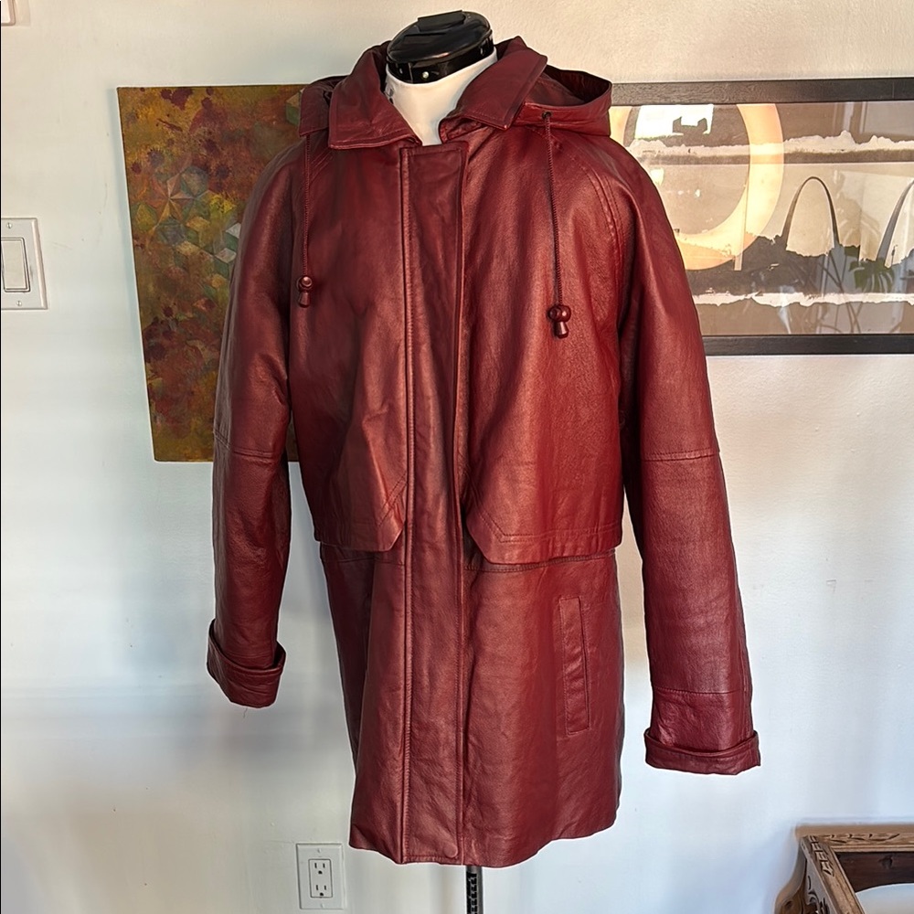 Vintage Burgundy Leather Coat